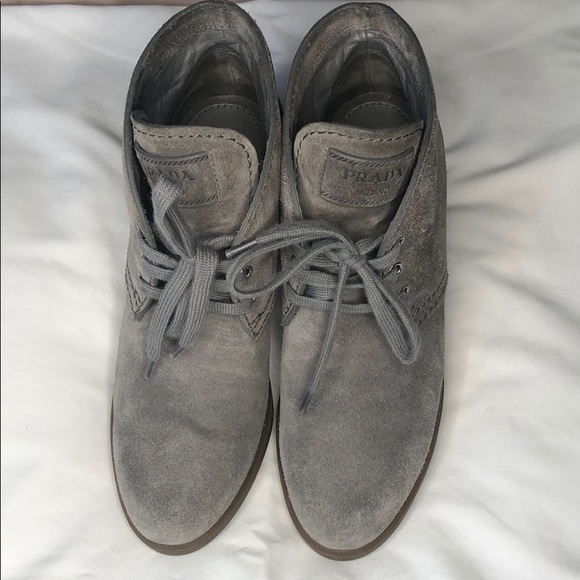 Prada Suede Boots, EU 36, US 6, Gray, Lace Up - Picture 5 of 6